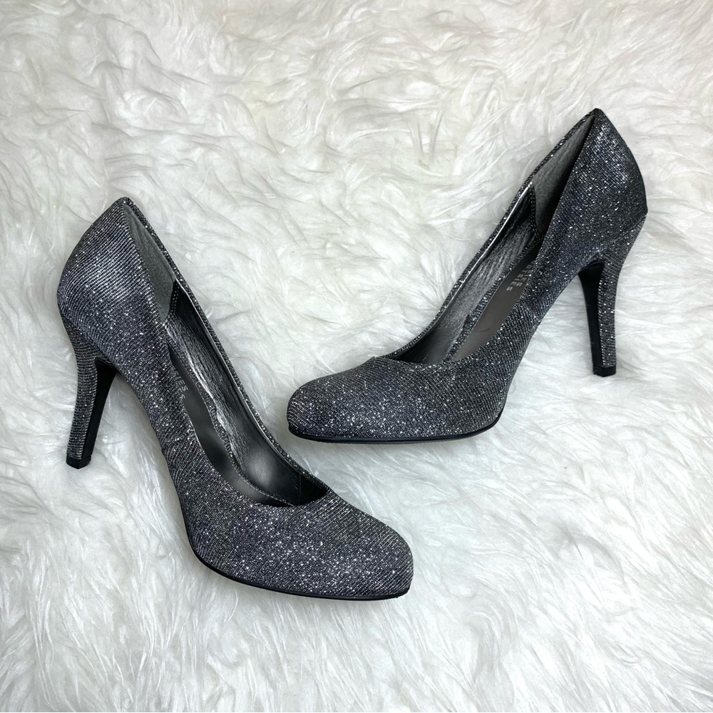 Sparkling Pewter Silver Glitter Pumps Metallic High Heel Party Shoes Formal NIB - Picture 2 of 10
